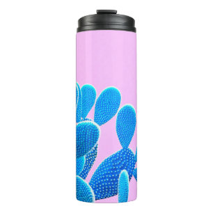 Cactus blue coloured on pink background. Fashion, Thermal Tumbler