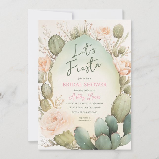 Cactus Blush Boho Greenery Desert  Invitation (Front)