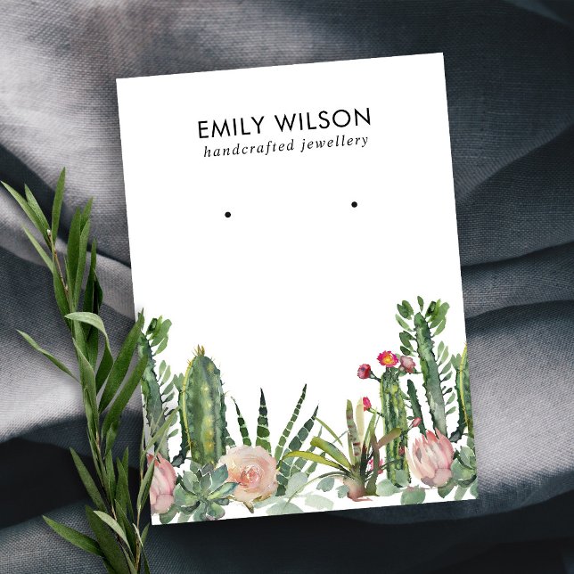 CACTUS BLUSH PROTEA FOLIAGE STUD EARRING DISPLAY B BUSINESS CARD (Creator Uploaded)