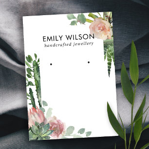 CACTUS BLUSH PROTEA FOLIAGE STUD EARRING DISPLAY BUSINESS CARD