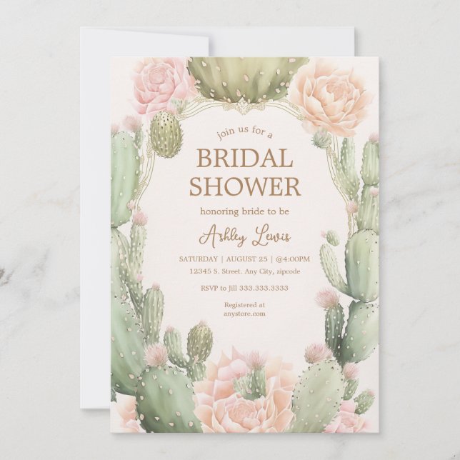 Cactus Boho Desert flower Bridal shower Invitation (Front)