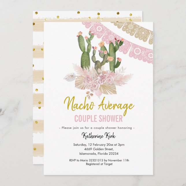 Cactus Boho Nacho Average Couple Shower Invitation (Front/Back)