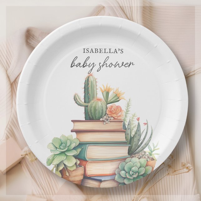 Cactus Book Themed | Baby Shower  Paper Plate (Creator Uploaded)