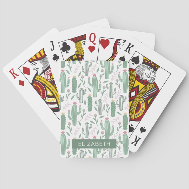 Cactus botanical pattern personalised playing cards (Back)
