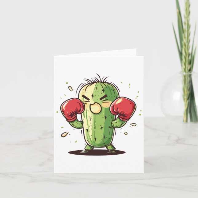 Cactus Boxer Funny Humourous Ly Punch  Card (Front)