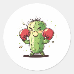 Cactus Boxer Funny Humourous Ly Punch Classic Round Sticker