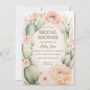 Cactus bridal shower, boho flowers invitation