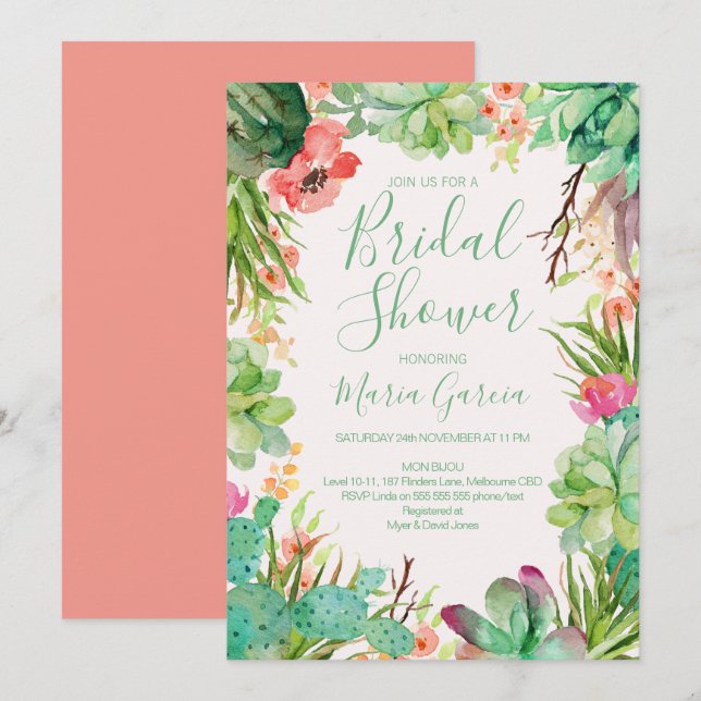 Cactus Bridal Shower Invitation (Front/Back)