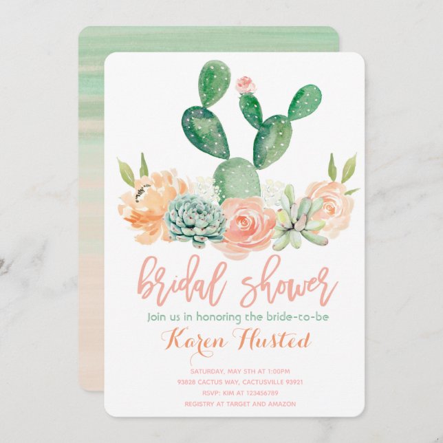 Cactus Bridal Shower Invitation Succulent Pink (Front/Back)