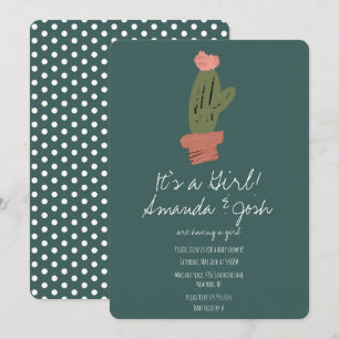 Cactus Bud Tropical Dots Girls Baby Shower Invitation