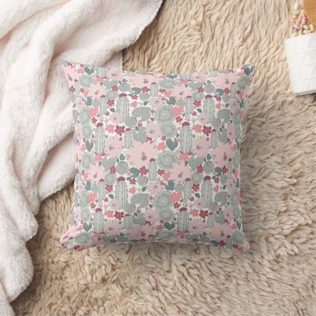 Cactus Cacti Pink Mint Succulents Desert Flowers Cushion (Blanket)