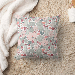 Cactus Cacti Pink Mint Succulents Desert Flowers Cushion