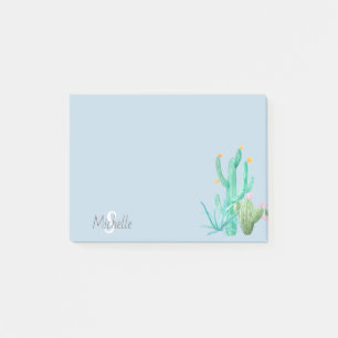Cactus Cacti Succulent Southwest Blue Monogram Post-it Notes