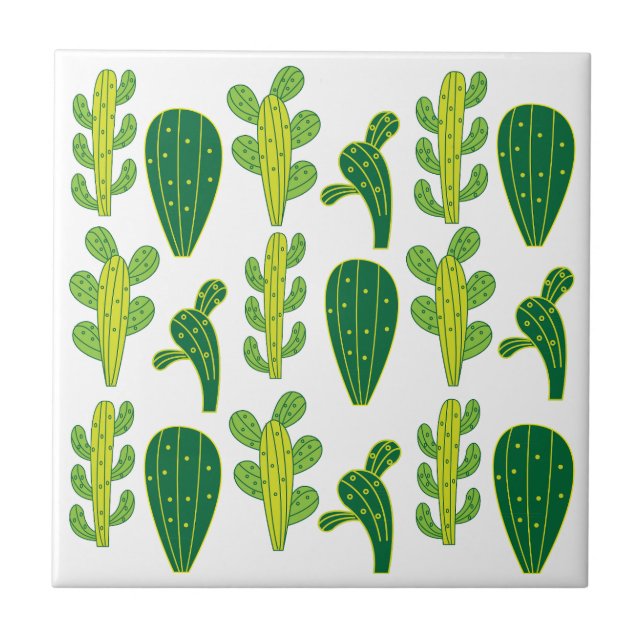 Cactus Cacti Succulents Pattern  Ceramic Tile (Front)