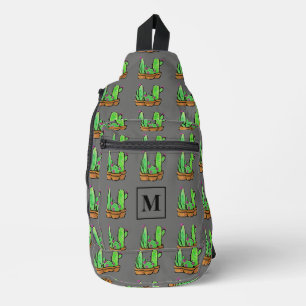 Cactus cacti succulents pattern grey monogram Sling Bag