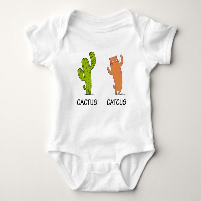 Cactus Catcus, Funny Cat Gift, Cactus & Cat Lover Baby Bodysuit (Front)