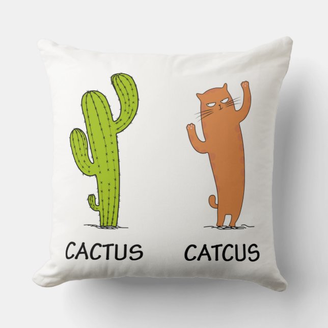 Cactus Catcus, Funny Cat Gift, Cactus & Cat Lover Cushion (Front)
