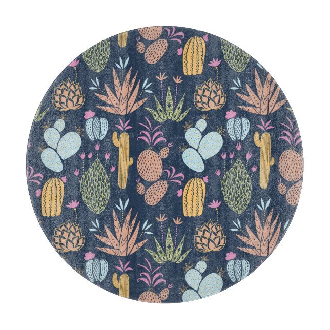 Cactus Charm: Colourful Vintage Floral Cutting Board (Front)