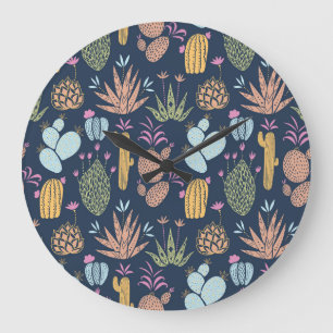 Cactus Charm: Colourful Vintage Floral Large Clock