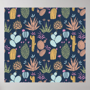 Cactus Charm: Colourful Vintage Floral Poster