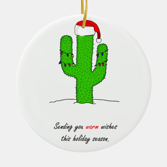 Cactus Christmas Ceramic Ornament (Front)