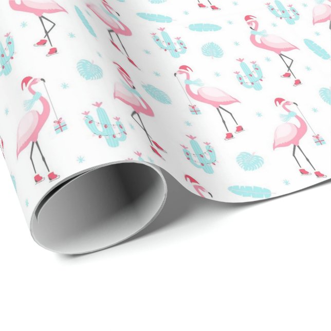 Cactus Christmas Flamingos Wrapping Paper (Roll Corner)