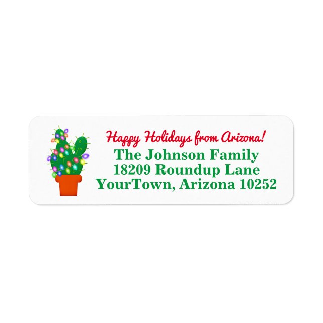 Cactus Christmas Lights Arizona Return Address Label (Front)