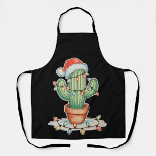 Cactus Christmas Lights Xmas Funny Holiday Family Apron
