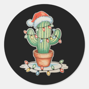 Cactus Christmas Lights Xmas Funny Holiday Family Classic Round Sticker