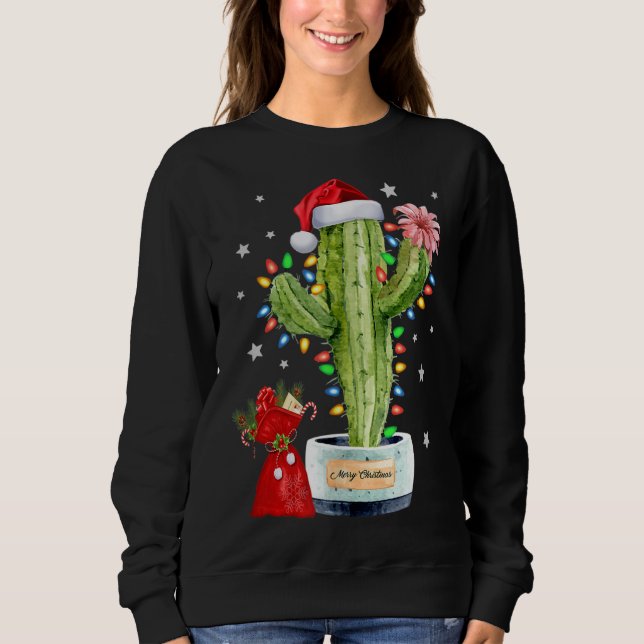 Cactus Christmas Sweater Lights Santa Xmas Plant L (Front)