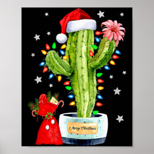 Cactus Christmas Sweater Lights Santa Xmas Plant L Poster