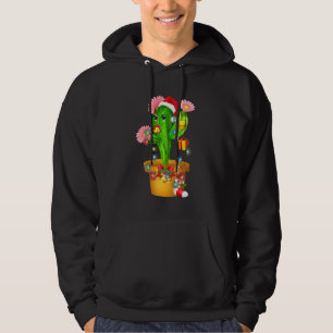 Cactus Christmas Tree Lights Santa Hat Succulent P Hoodie