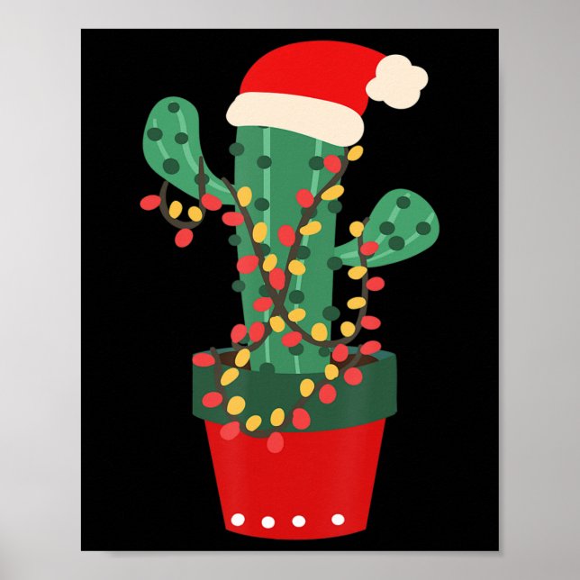 Cactus Christmas Tree Lights Succulent Lover Plant Poster (Front)
