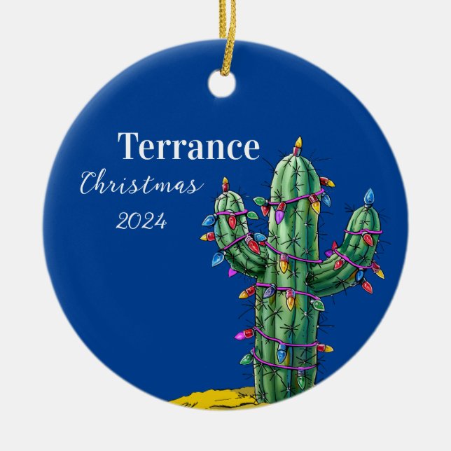 Cactus Christmas Tree Personalised Ornament (Front)