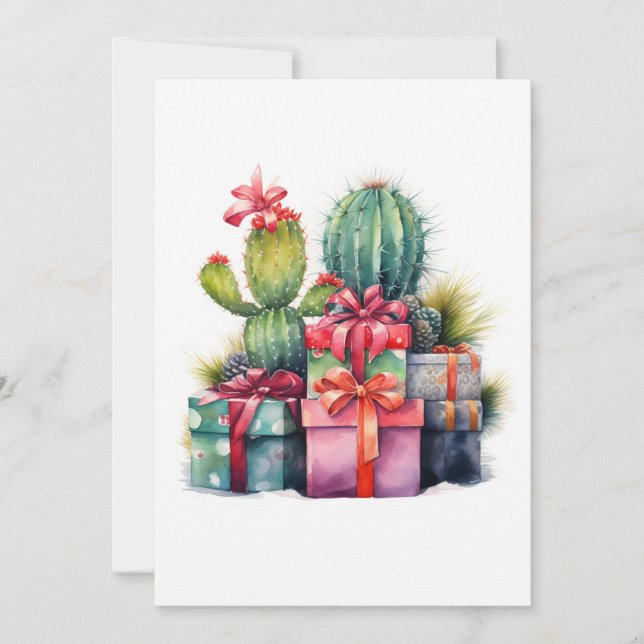 Cactus Christmas Tree Watercolor Holiday Card (Front)
