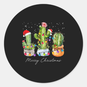 Cactus Christmas Xmas Trees Lights Santa Hat Cactu Classic Round Sticker