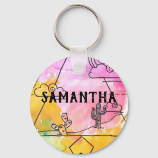 Cactus Clouds Colourful Abstract Pattern Girls Nam Key Ring