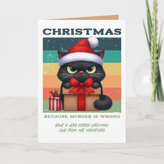 Cactus Cocoa Funny Cat Retro Christmas Photo Holiday Card (Front)