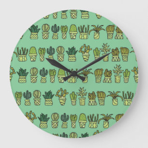 Cactus Collection: Hand-Drawn Doodle Set. Large Clock