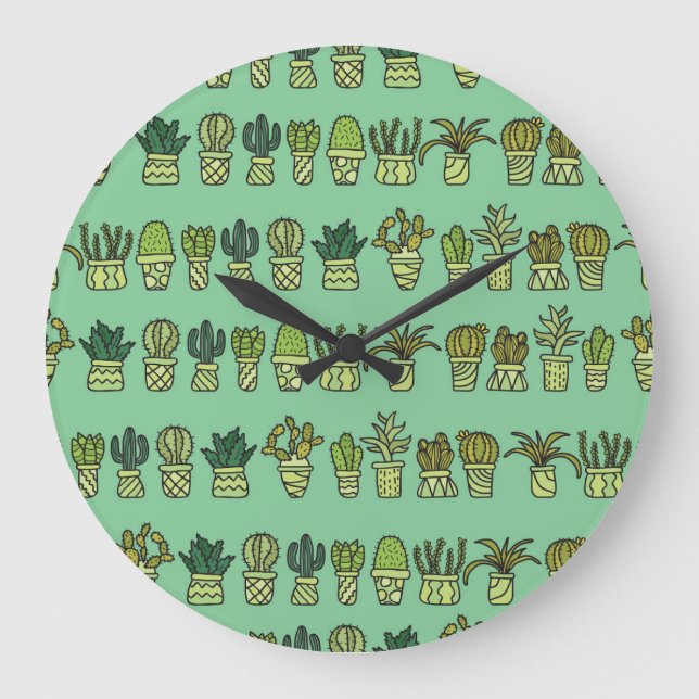 Cactus Collection: Hand-Drawn Doodle Set. Large Clock (Front)