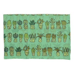 Cactus Collection: Hand-Drawn Doodle Set. Pillowcase