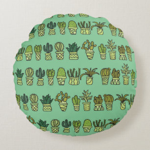 Cactus Collection: Hand-Drawn Doodle Set. Round Cushion