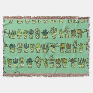 Cactus Collection: Hand-Drawn Doodle Set. Throw Blanket