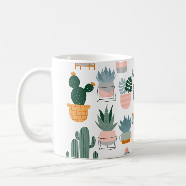 Cactus Collection in Pots Design Coffee Mug (Left)