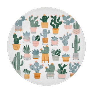 Cactus Collection in Pots Design Cutting Board