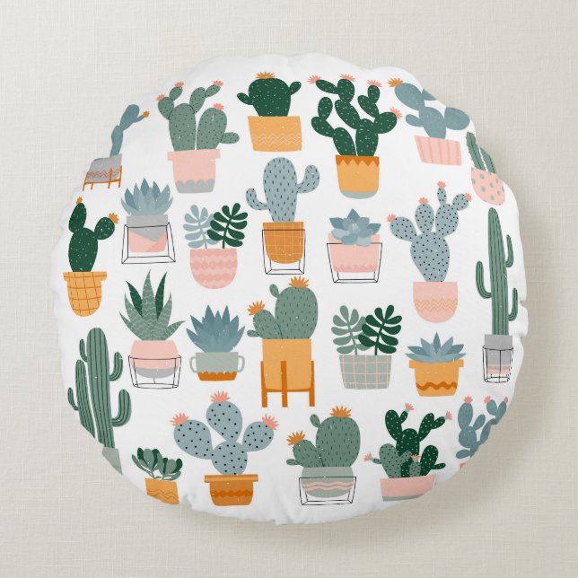 Cactus Collection in Pots Design Round Cushion (Front)