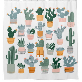 Cactus Collection in Pots Design Shower Curtain