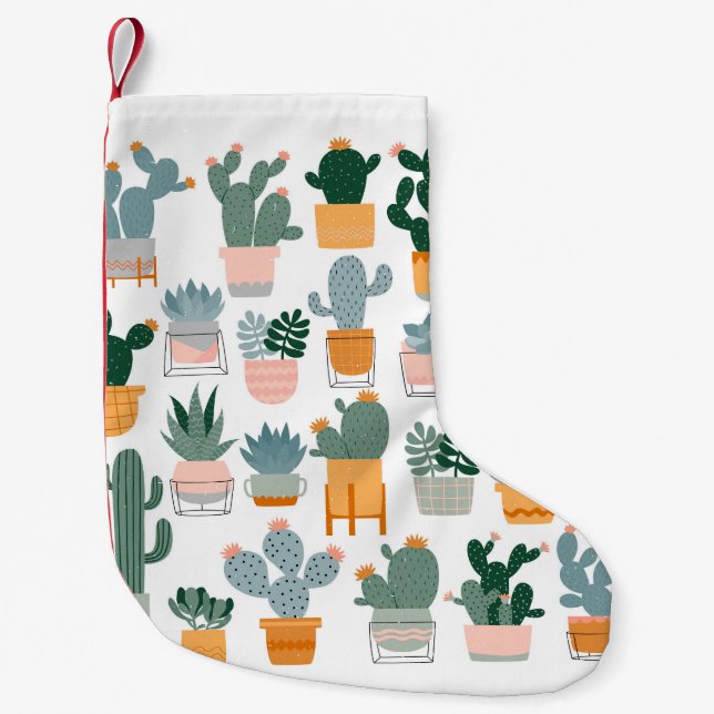 Cactus Collection in Pots Design Small Christmas Stocking (Front)