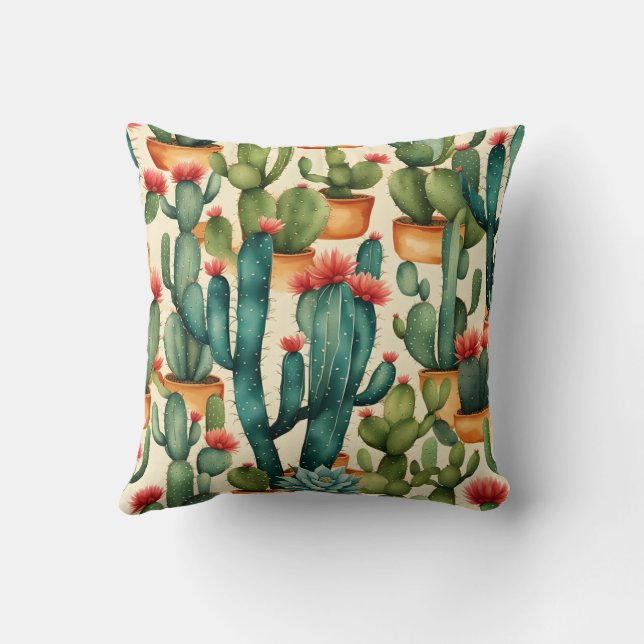 Cactus Colourful Watercolor art  Cushion (Back)