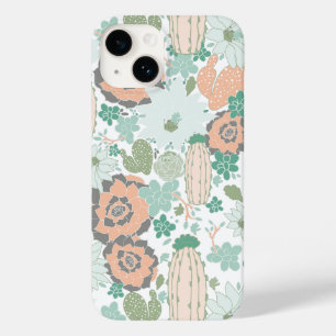 Cactus Coral Mint Green White Pattern Case-Mate iPhone 14 Case